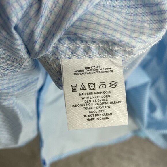 NWOT Nick Graham Men's L Stretch Modern Fit Dress Shirt Blue Pattern - Picture 7 of 10